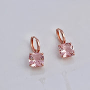 Ready to ship! 14k Solid Rose Gold Cherry Blossom Pink Gemstone Drop Earrings, Solid Gold Synthetic Pink Morganite Huggie Hoop Earrings