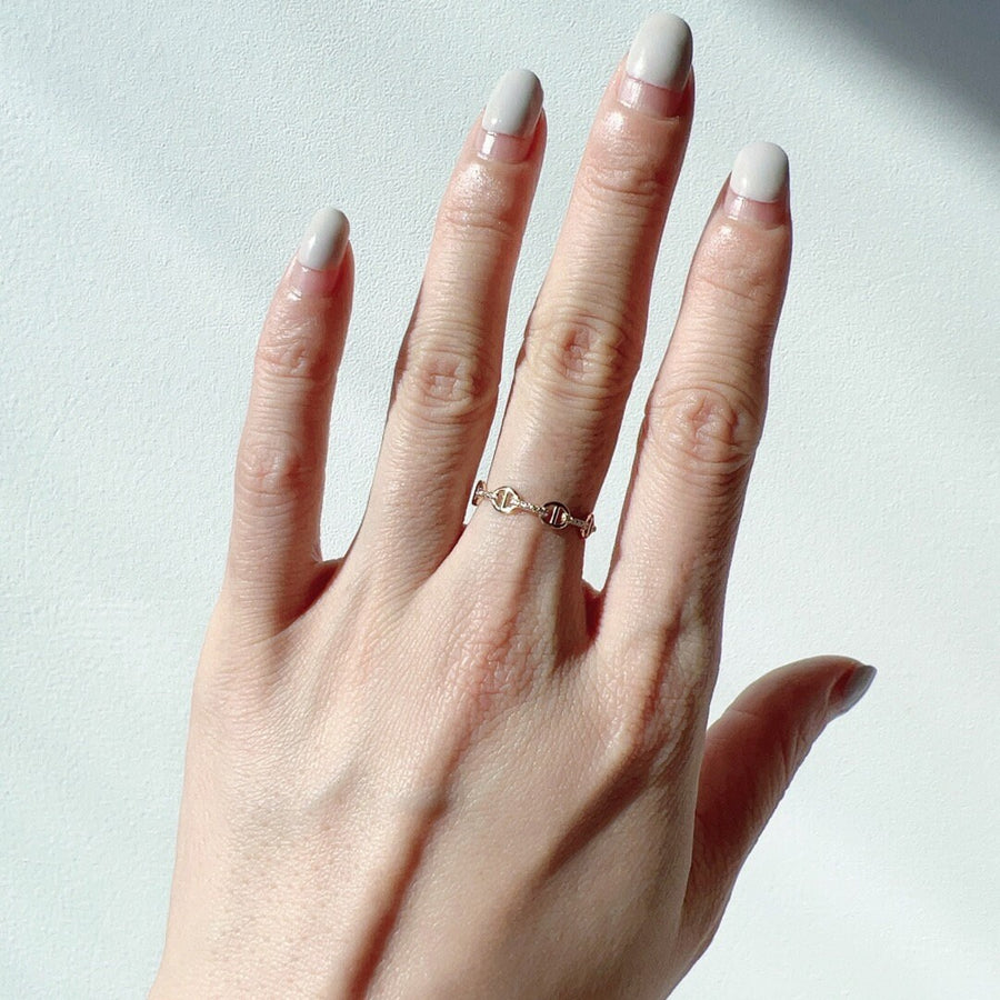 14k/18K Solid Gold Moissanite Anchor Chain Link Ring, Unique Designer Ring, Thin Stacking Ring for Women, Anniversary Ring, Gift For Her