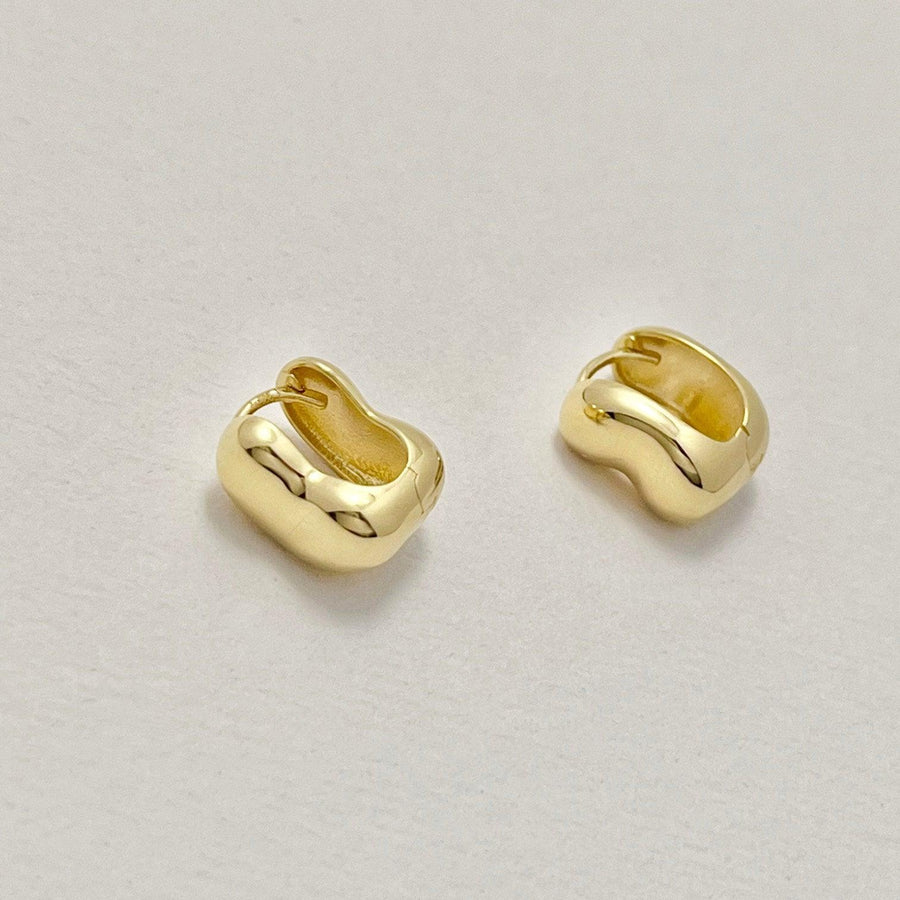 Ready to ship! 14K Solid Gold Bean Huggie Earrings, Cute Double-Sided Bean Huggies, Real Gold Chunky Huggies, Solid Gold Earrings for her