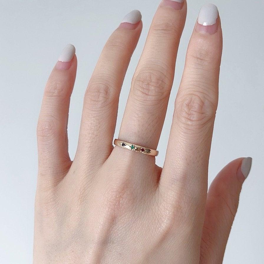 14K Solid Gold Trio Diamond North Star Band Ring, Three Stone Starburst Ring for her, Wedding Anniversary Promise Ring, Unique Gemstone Ring