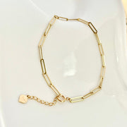 14K Solid Gold Paper Clip Chain Bracelet, 14ct Gold Womens Link Chain Bracelet, Solid Gold Minimal Everyday Bracelet, Gift for her