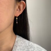 14K Solid Yellow/Rose Gold Dangle Bow Knot Huggie Hoop Earrings, Long Chain Tassel Earrings, Solid Gold Drop Earrings women