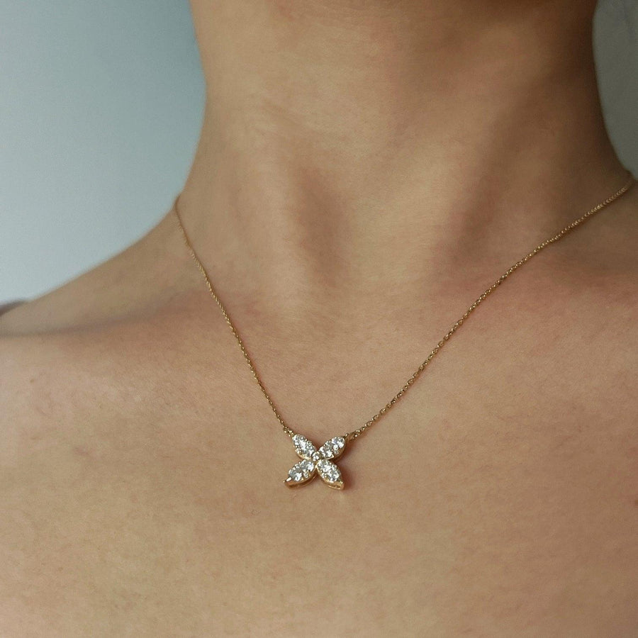 Ready to ship! 14K Solid Gold Moissanite Clover Necklace, Moissanite Diamond Four Leaf Clover Flower Charm Necklace, Gift for Her