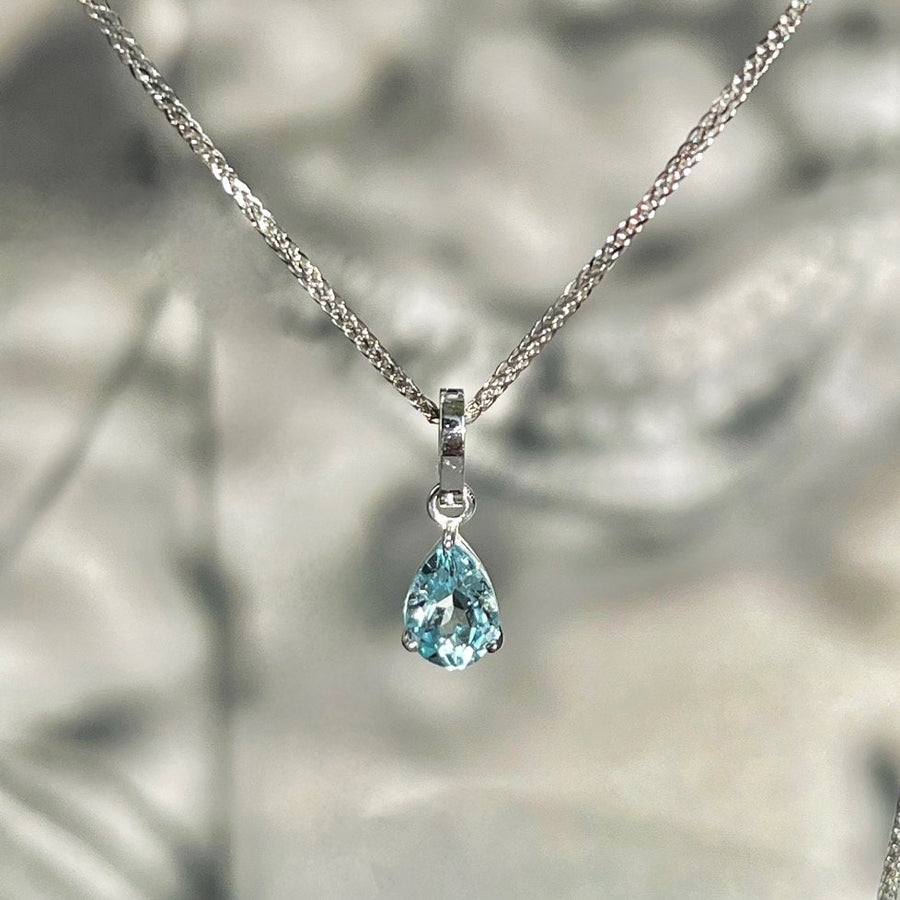 18K Solid White Gold Aquamarine Teardrop Pendant, Solid Gold Natural Aquamarine Teardrop Necklace Charm with Detachable Bail