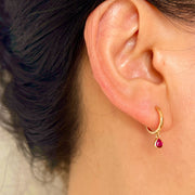 18K Solid Gold Natural Teardrop Ruby Charm Drop Earrings, Dainty Solitaire Genuine Ruby Huggie Hoop Earrings, Gift for her