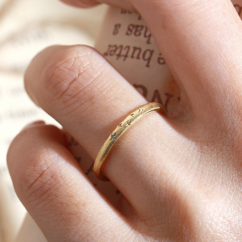 14K/18K Solid Gold Dainty Diamond Star Ring, Unique Brushed Gold Thin Stackable Stars Ring for Women, Anniversary Ring Promise Ring for Her