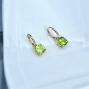 Ready to ship! 14k Solid Gold 3.2ct Natural Peridot Drop Earrings, Solid Gold Square Green Peridot Huggie Earrings, August Birthstone Gift