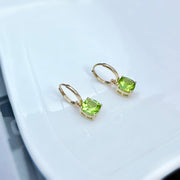 Ready to ship! 14k Solid Gold 3.2ct Natural Peridot Drop Earrings, Solid Gold Square Green Peridot Huggie Earrings, August Birthstone Gift