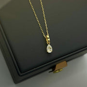 Ready to ship! 18K Solid Gold Solitaire Teardrop Moissanite Diamond Pendant, Solid Gold Dainty Teardrop Necklace Charm with Open Bail