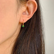 18K Solid Gold Natural Emerald Heart Charm Earrings, Genuine Natural Vivid Green Emerald Dangling Charm Hoop Earrings