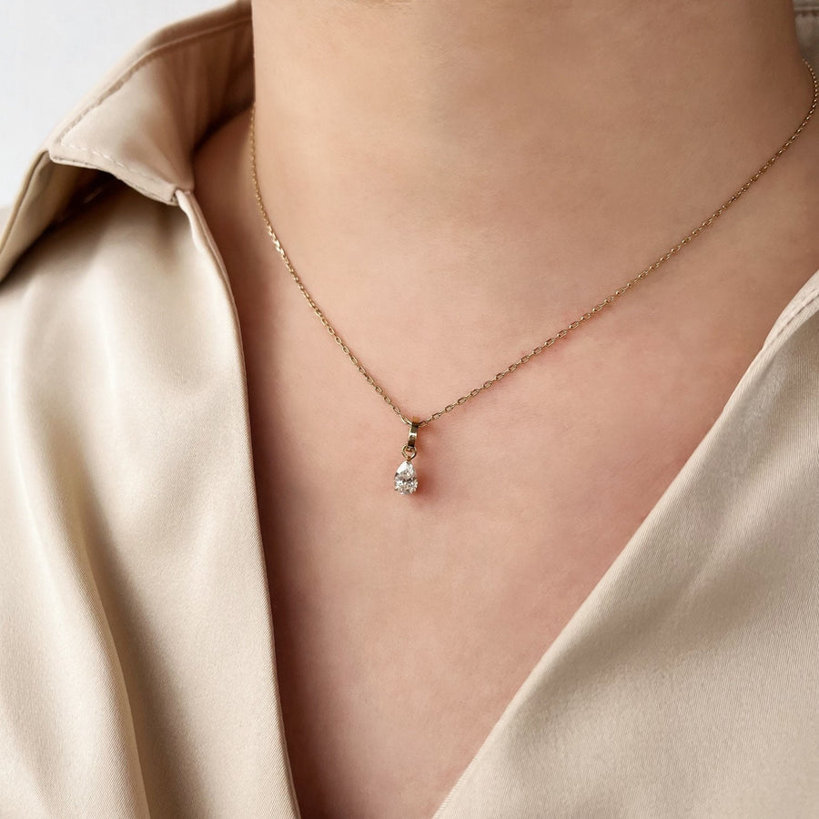 Ready to ship! 18K Solid Gold Solitaire Teardrop Moissanite Diamond Pendant, Solid Gold Dainty Teardrop Necklace Charm with Open Bail