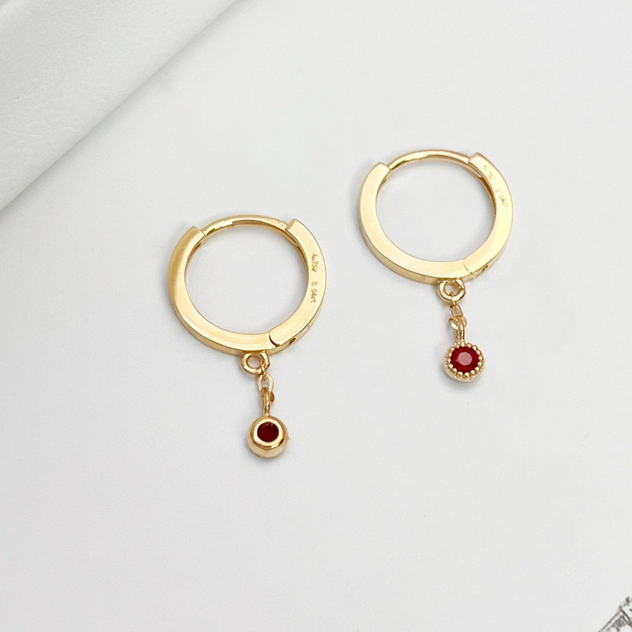 Ready to ship!14k/18k Solid Gold Dainty Natural Ruby Huggie Hoop Earrings, Genuine Ruby Drop Earrings, Small Ruby Charm Huggies