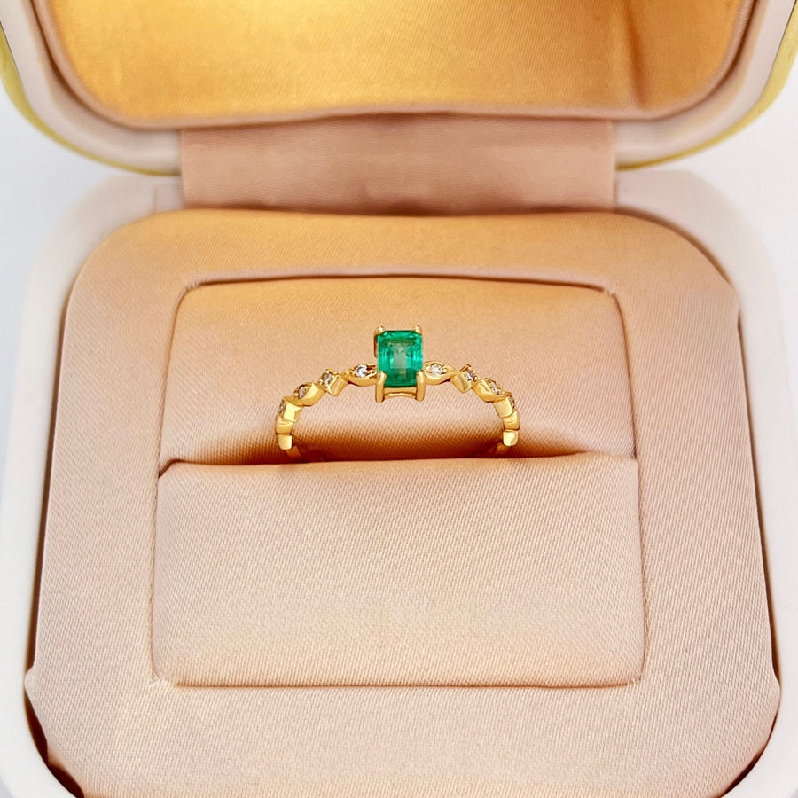 18K Solid Gold Natural Emerald Diamond Thin Stacking Ring, Real Emerald Dainty Ring Women, Anniversary Ring Engagment Ring, May Birthstone