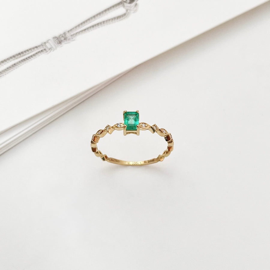 18K Solid Gold Natural Emerald Diamond Thin Stacking Ring, Real Emerald Dainty Ring Women, Anniversary Ring Engagment Ring, May Birthstone