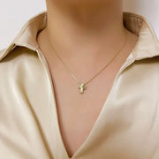 Ready to Ship! 14K Solid Gold Sparkly Cross Charm Necklace, Unique Cross Pendant, Solid Gold Dainty Cross Pendant Necklace for Women