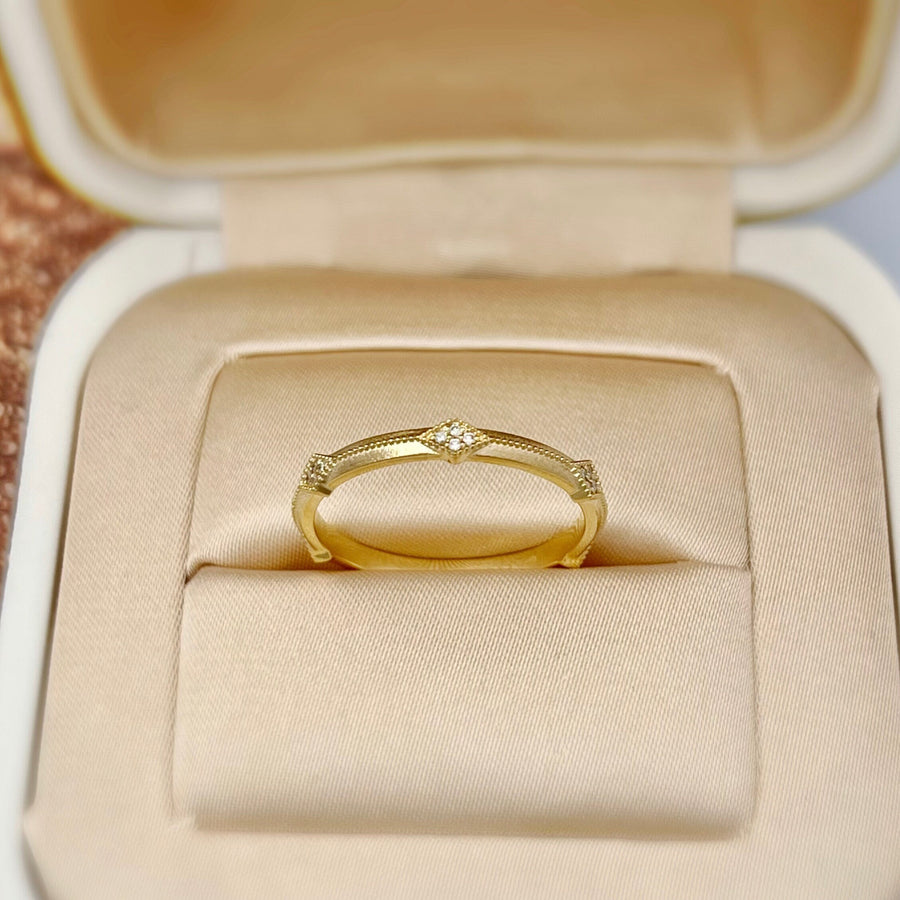 14K Solid Gold Unique Moissanite Band Ring, Matte Gold Diamond Shaped Dainty Ring for Women, Anniversary Ring Promise Ring for Her