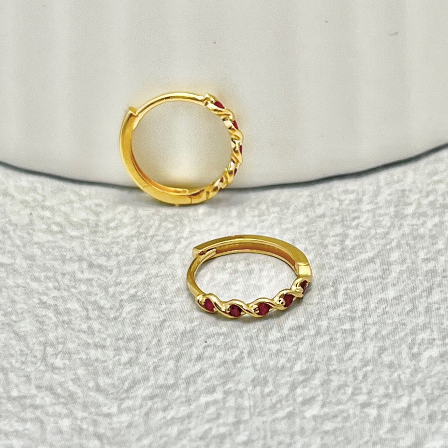 18K Solid Gold Dainty Natural Ruby/Blue Sapphire Huggie Hoop Earrings, Genuine Gemstone Earrings, Small Ruby/Sapphire Huggies, Gift for her