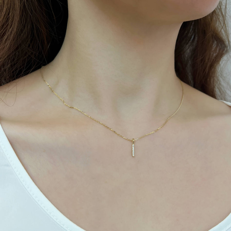 14k Solid Gold Lab Diamond Bar Pendant Necklace