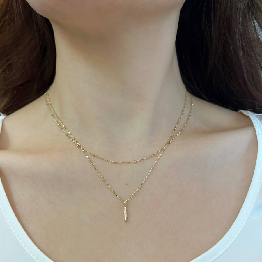 14k Solid Gold Lab Diamond Bar Pendant Necklace