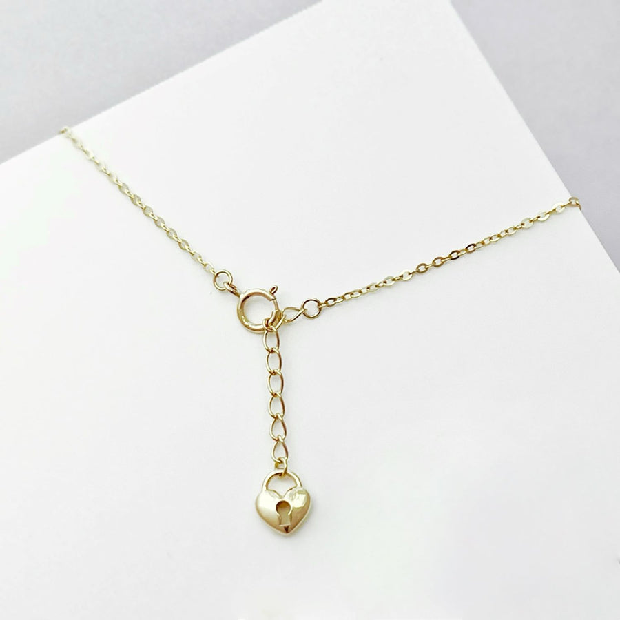 14k Solid Gold Heart Lock Charm Bracelet