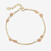 14k Solid Gold Dainty Double Chain Floral Bracelet - EVELYN GOLD JEWELS