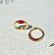 18k Natural Marquise Ruby Huggie Earrings