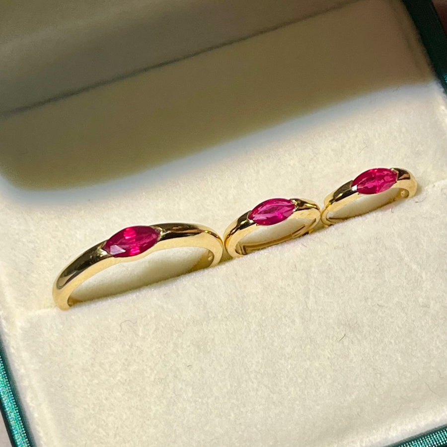 18k Natural Marquise Ruby Huggie Earrings