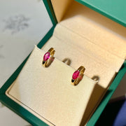 18k Natural Marquise Ruby Huggie Earrings