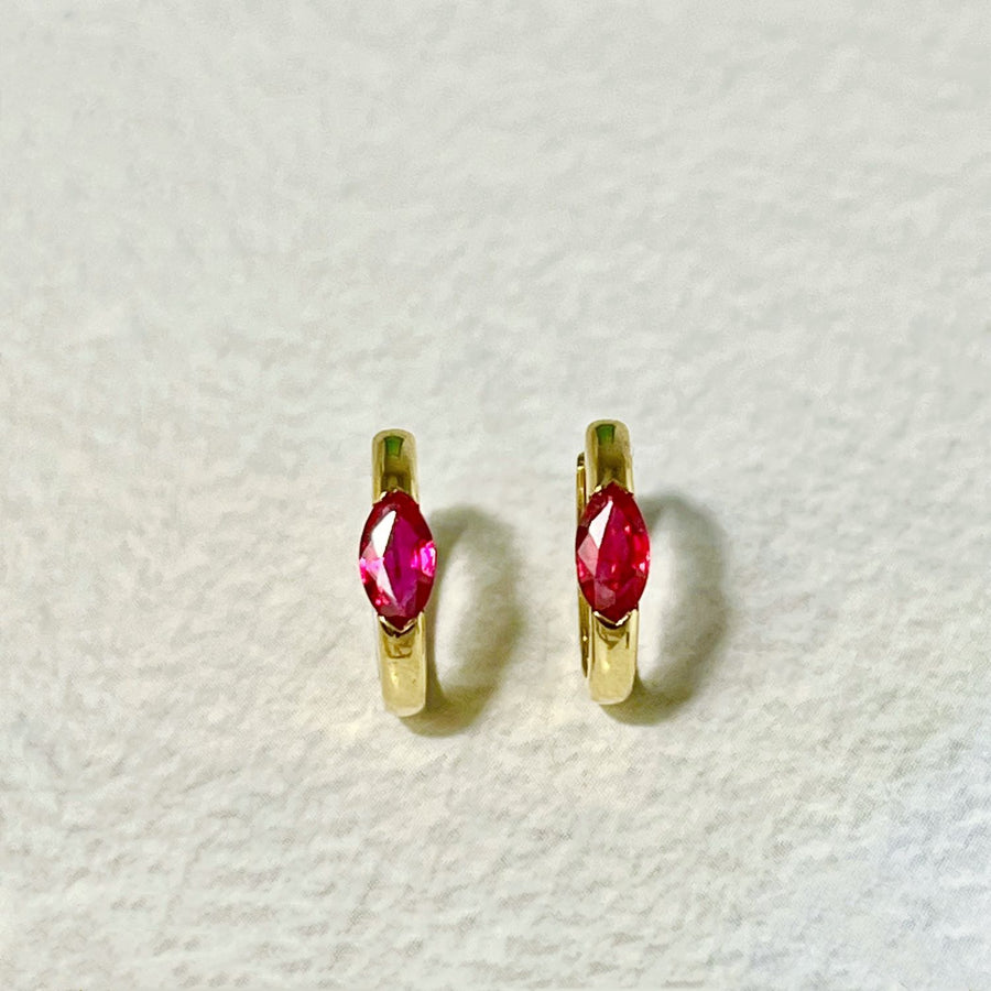 18k Natural Marquise Ruby Huggie Earrings