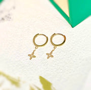 14k Solid Gold Mini Dangle Clover Charm Earrings