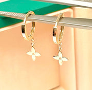 14k Solid Gold Mini Dangle Clover Charm Earrings