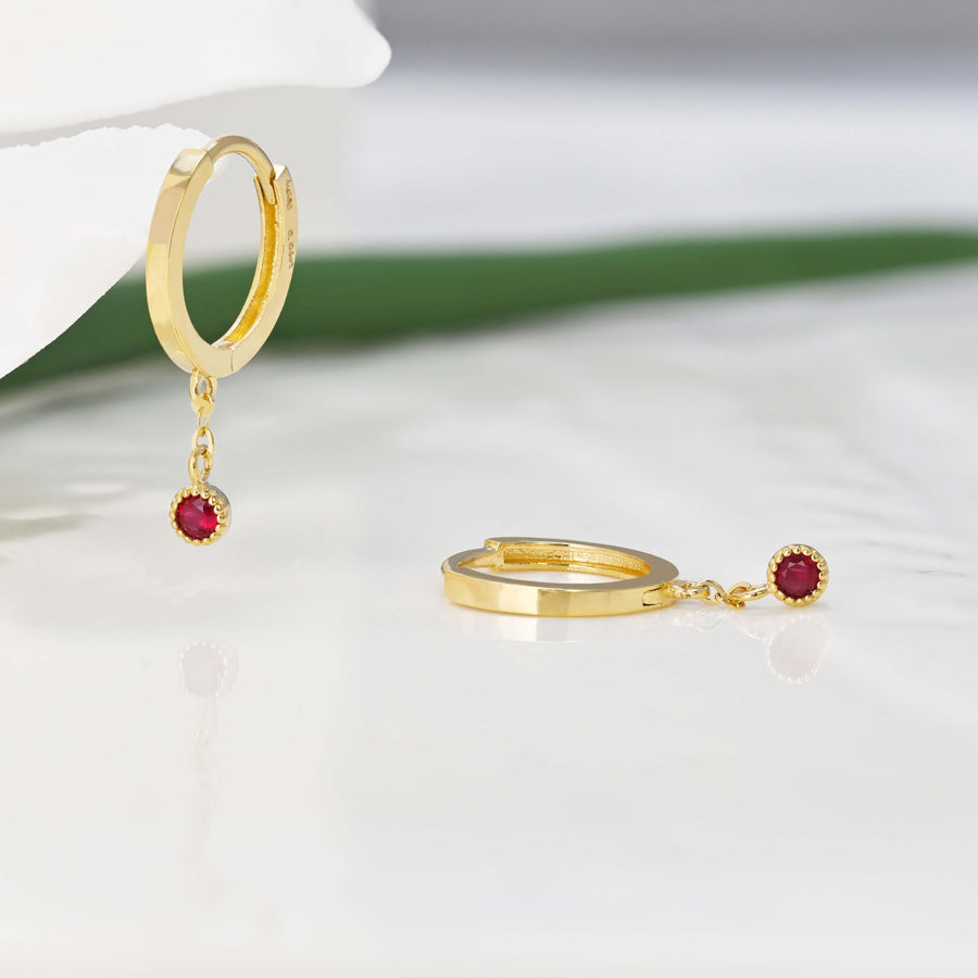 14k/18k Solid Gold Dainty Natural Ruby Drop Earrings
