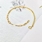 18k Solid Gold Mismatched Beads & Paperclip Chain Bracelet