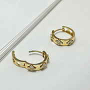 14k Solid Gold Moissanite Clover Hoop Earrings