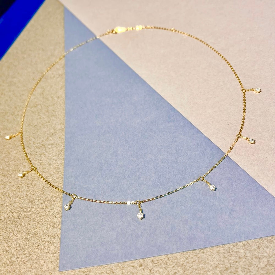 14k Solid Gold Moissanite Diamond Station Necklace