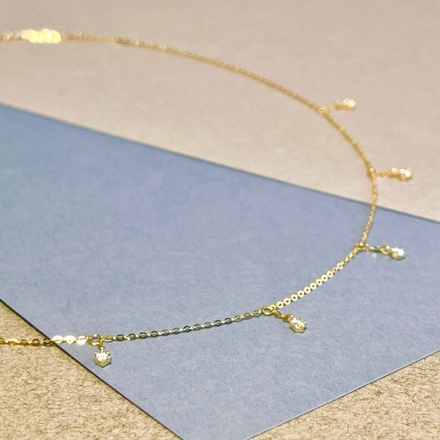 14k Solid Gold Moissanite Diamond Station Necklace