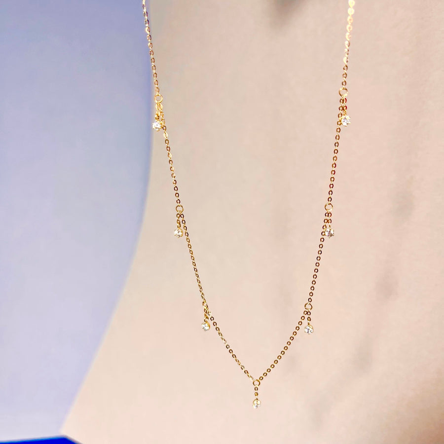 14k Solid Gold Moissanite Diamond Station Necklace