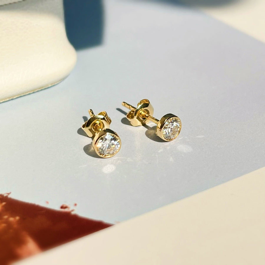 14k Bezel Moissanite Stud Earrings