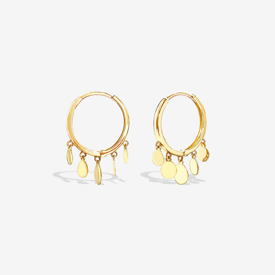 14k Solid Gold Multi Disc Charm Hoop Earrings