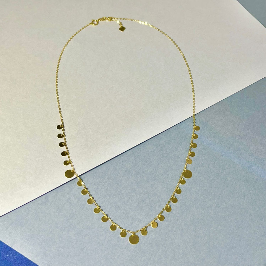 18k Solid Gold Multi Disc Choker Necklace