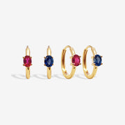 18k Four-Prong Ruby/Sapphire Huggie Hoop Earrings