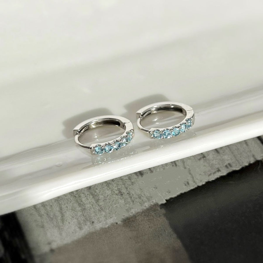 18k Solid Gold Aquamarine Pavé Huggie Hoop Earrings