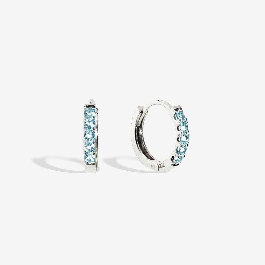 18k Solid Gold Aquamarine Pavé Huggie Hoop Earrings