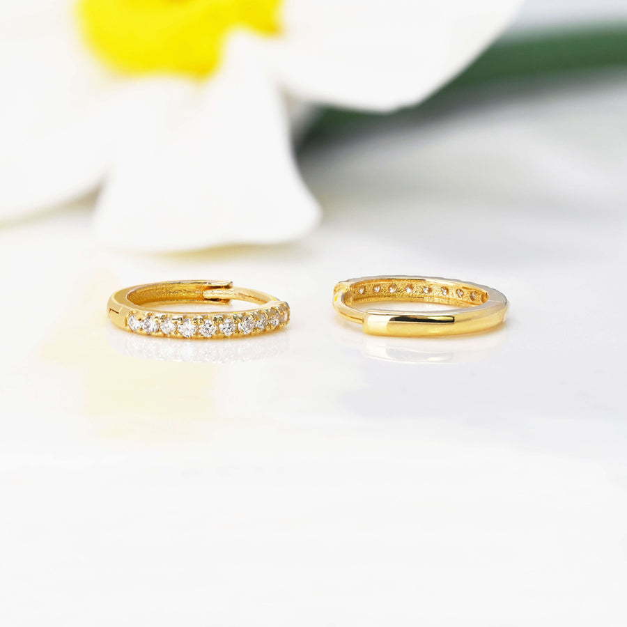 14k Solid Gold Pavé Lab Diamond Huggie Earrings