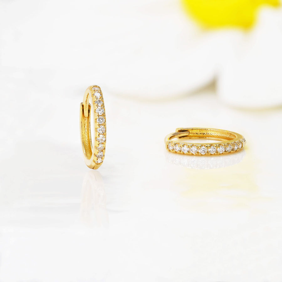 14k Solid Gold Pavé Lab Diamond Huggie Earrings