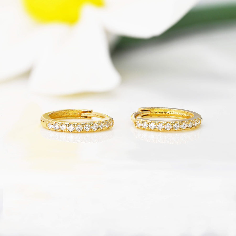 14k Solid Gold Pavé Lab Diamond Huggie Earrings