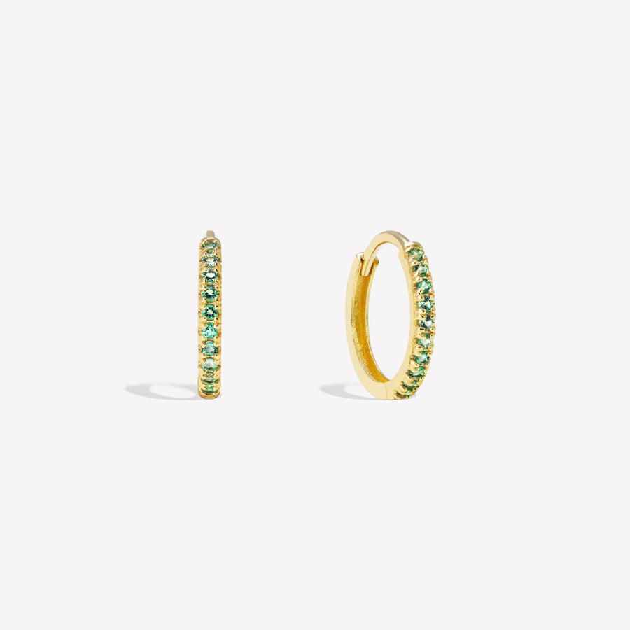 14k Solid Gold Pavé Lab-Grown Emerald Huggie Earrings