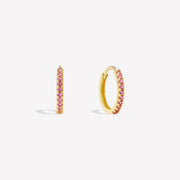 14k Solid Gold Pavé Lab-Grown Ruby Huggie Earrings