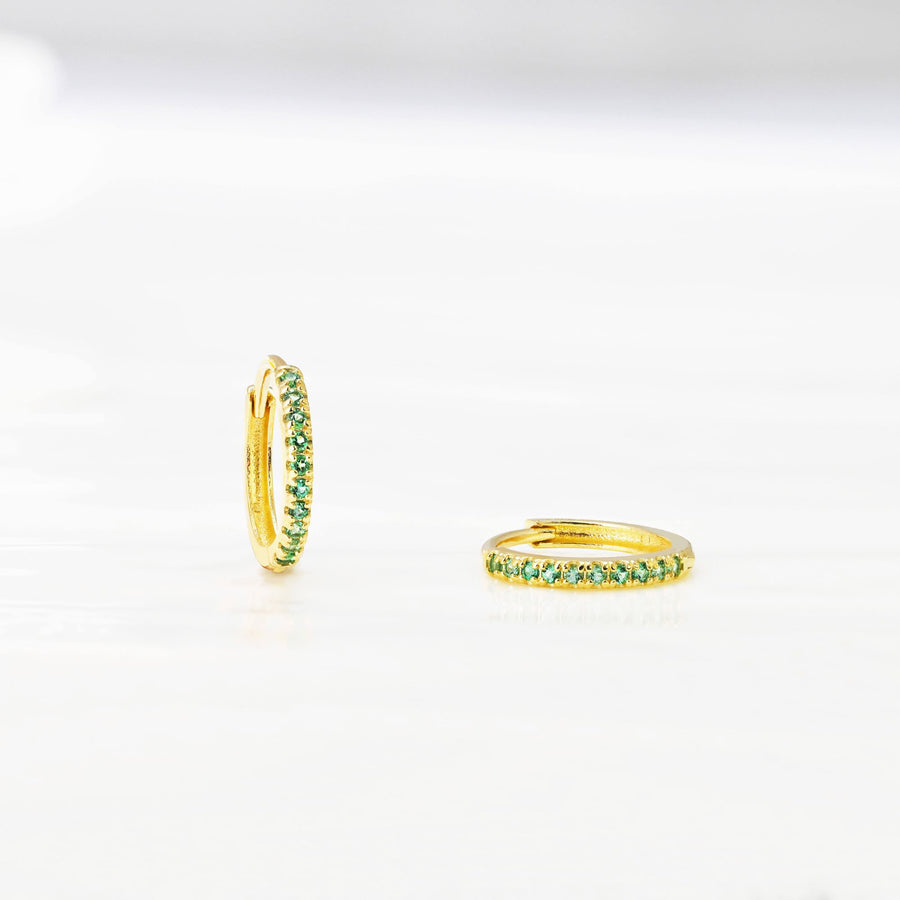 14k Solid Gold Pavé Lab-Grown Emerald Huggie Earrings