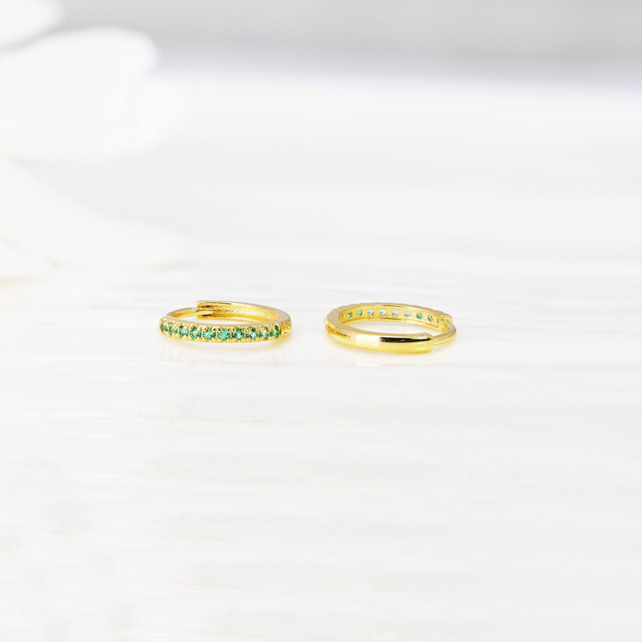 14k Solid Gold Pavé Lab-Grown Emerald Huggie Earrings